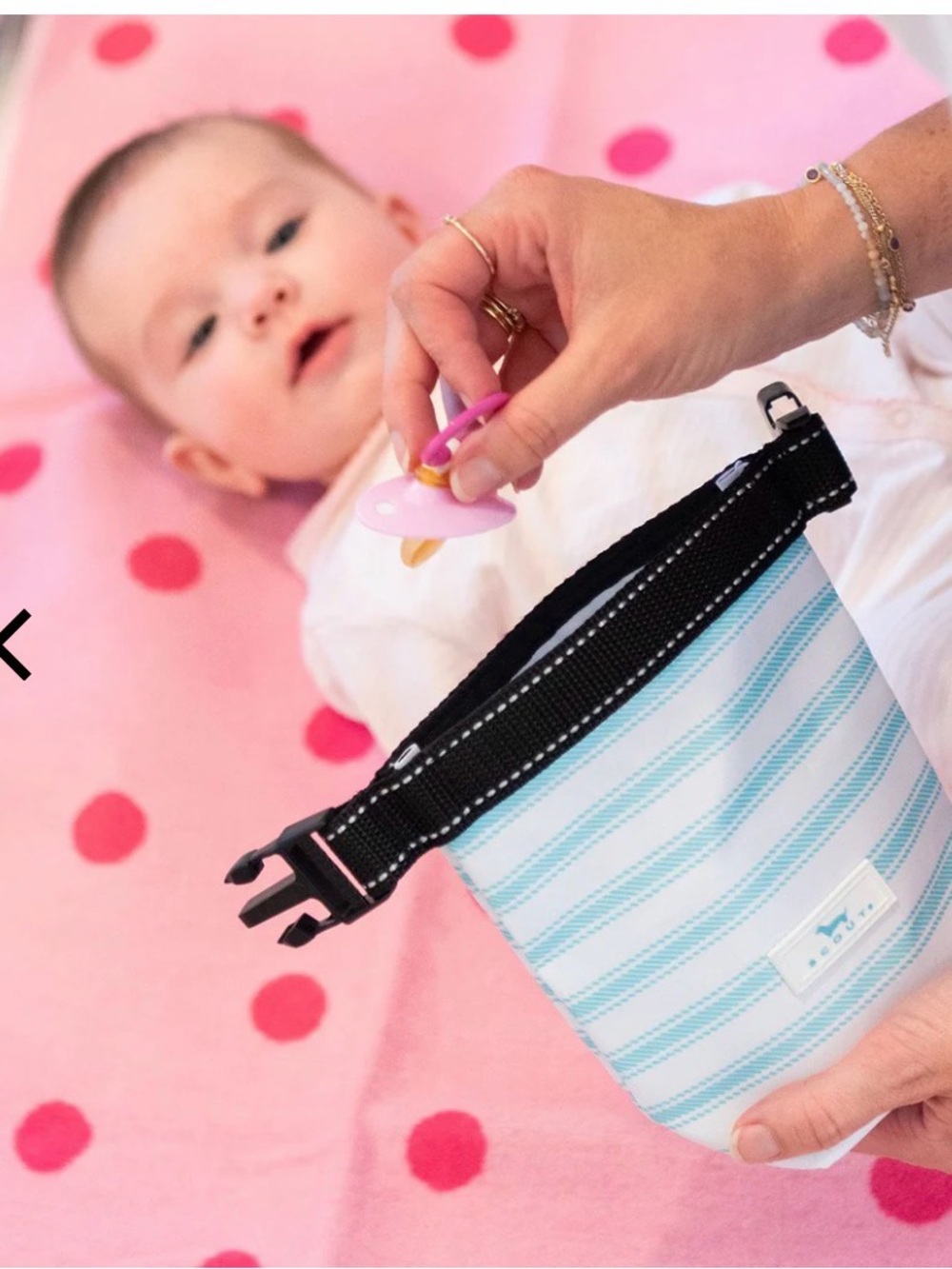 New Scout Pink Stripe Chalk Pacifier Bag